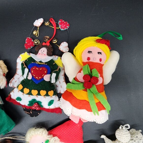 Handmade Angel Christmas Ornament Lot 12 Crochet Satin Ribbon Lace Yarn Felt VTG - Picture 4 of 8